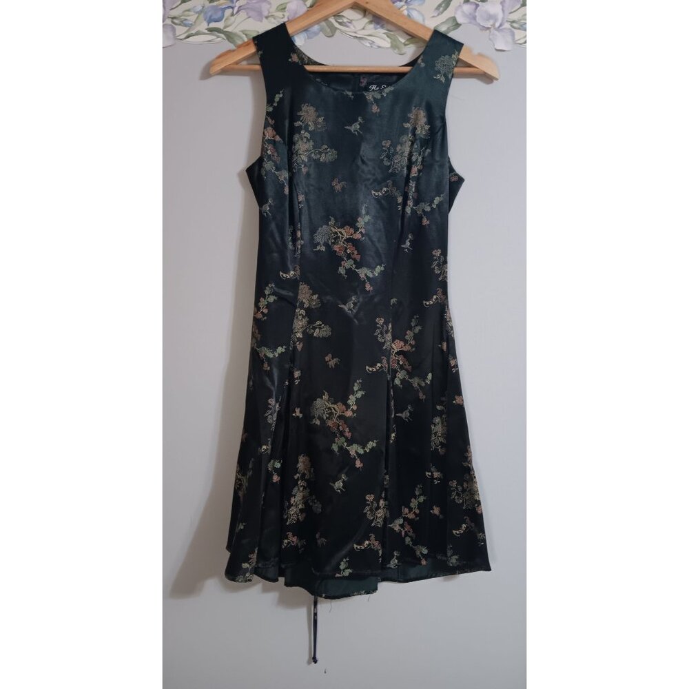 Be Smart Green 9/10 Satin Floral Retro 90s Dance Date Event Occasion Mini Dress